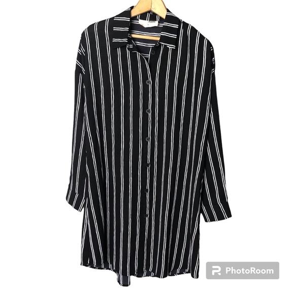 Savanna Jane Striped Shirt Dress Womens Black Button Down Lagenlook Beetlejuice - Picture 1 of 10